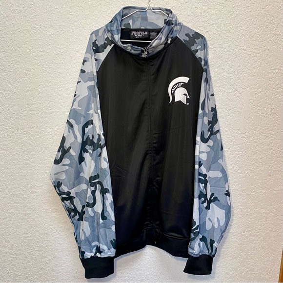 Michigan State Spartans Track Jacket Men’s 4XLT (TALL) Black & Camo Full Zip MSU - Picture 2 of 8